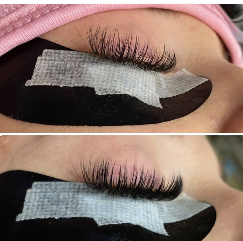 The same lashes before and after a fill four weeks after the set